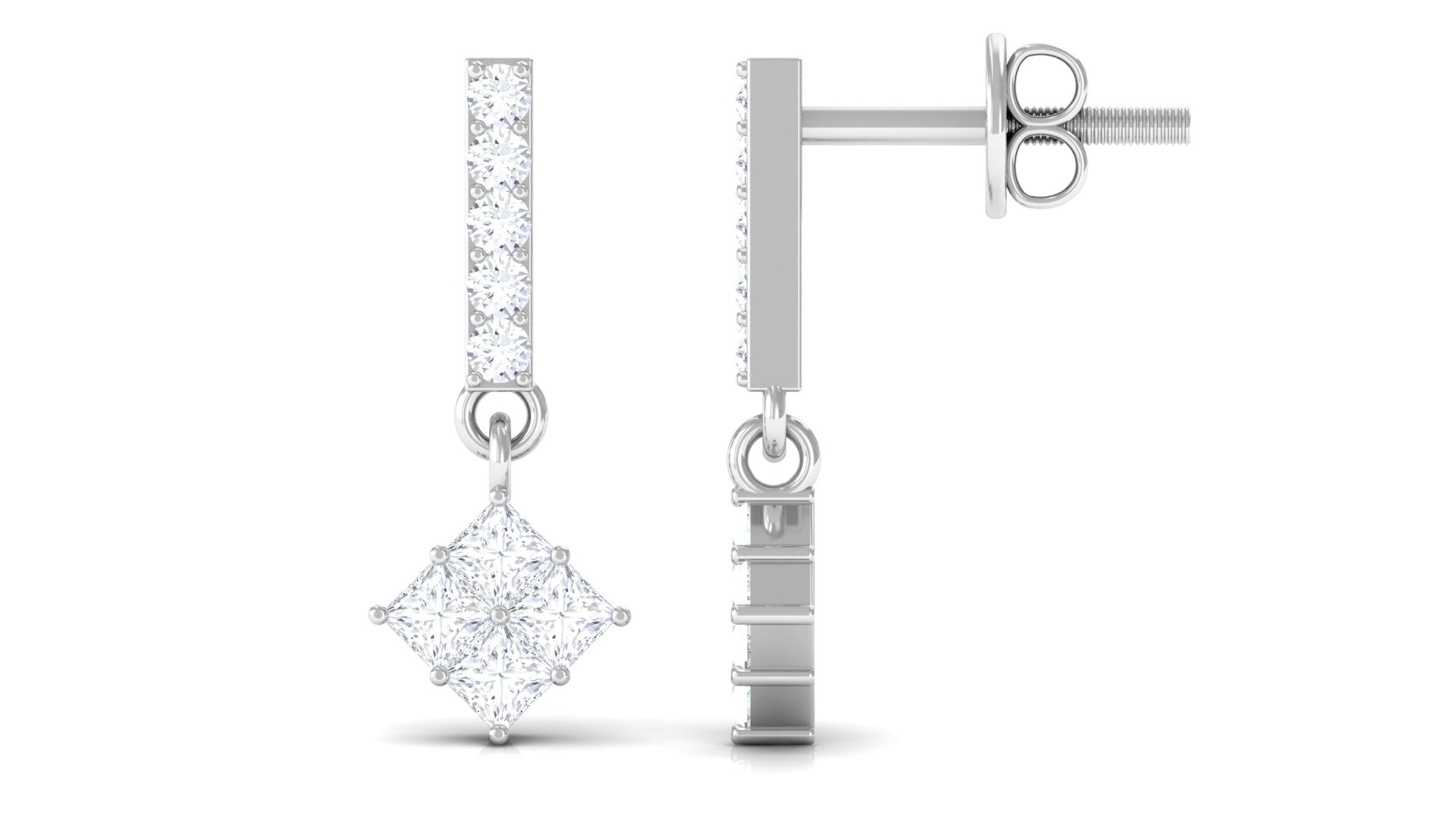 3/4 CT Contemporary Moissanite Dangle Earrings Moissanite - ( D-VS1 ) - Color and Clarity - Rosec Jewels