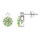 Simple Green Sapphire Solitaire Stud Earrings with Diamond Green Sapphire - ( AAA ) - Quality - Rosec Jewels