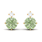 Simple Green Sapphire Solitaire Stud Earrings with Diamond Green Sapphire - ( AAA ) - Quality - Rosec Jewels