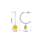 Round Lab Grown Yellow Sapphire Hoop Drop Earrings with Diamond Lab Created Yellow Sapphire - ( AAAA ) - Quality - Rosec Jewels