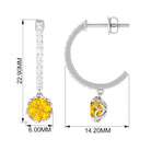 Round Yellow Sapphire Hoop Drop Earrings with Diamond Yellow Sapphire - ( AAA ) - Quality - Rosec Jewels