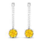 Round Yellow Sapphire Hoop Drop Earrings with Diamond Yellow Sapphire - ( AAA ) - Quality - Rosec Jewels