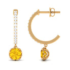 Round Yellow Sapphire Hoop Drop Earrings with Diamond Yellow Sapphire - ( AAA ) - Quality - Rosec Jewels