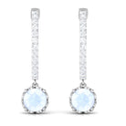 Minimal Round Moonstone Hoop Drop Earrings with Diamond Moonstone - ( AAA ) - Quality - Rosec Jewels