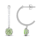 Round Green Sapphire Hoop Drop Earrings with Diamond Green Sapphire - ( AAA ) - Quality - Rosec Jewels