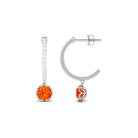 Round Orange Sapphire Hoop Drop Earrings with Diamond Orange Sapphire - ( AAA ) - Quality - Rosec Jewels