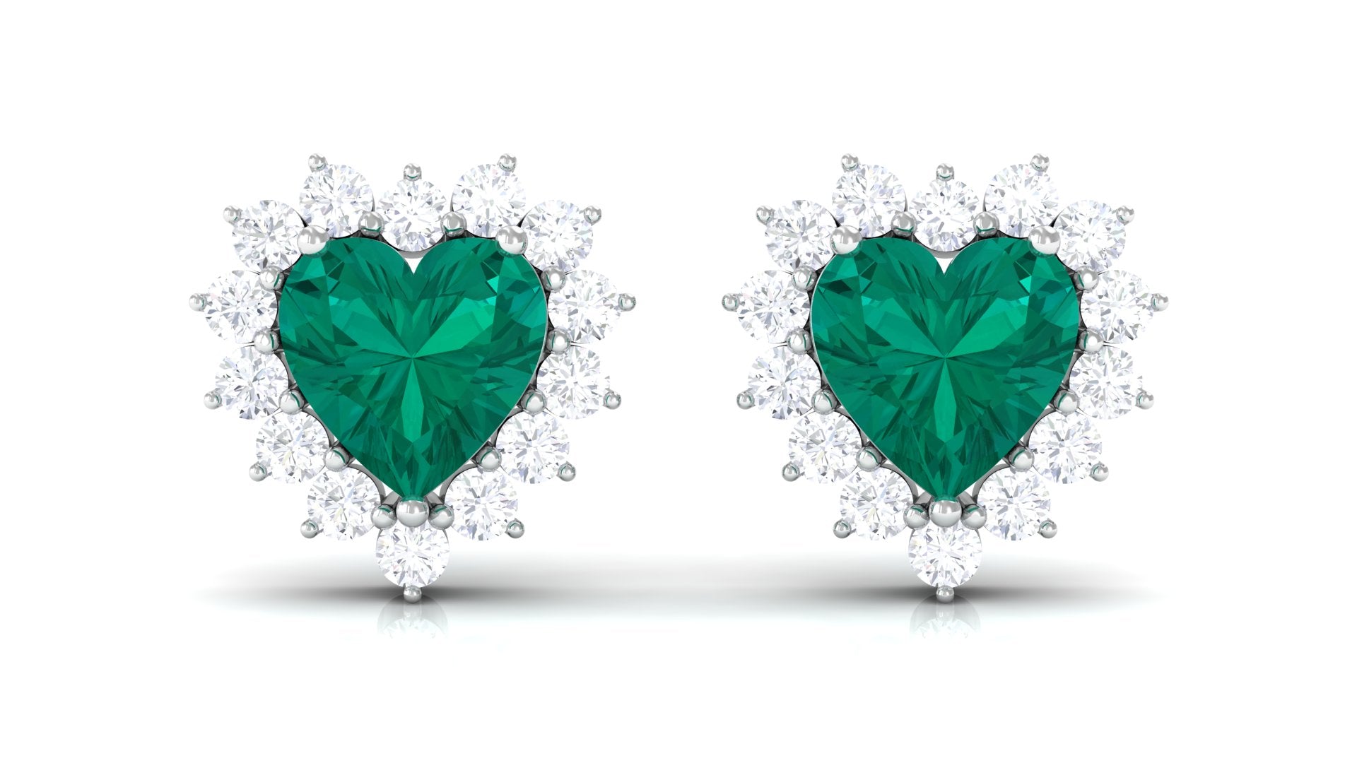 May Birthstone Emerald Stud Earrings with Diamond Emerald - ( AAA ) - Quality - Rosec Jewels