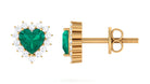 May Birthstone Emerald Stud Earrings with Diamond Emerald - ( AAA ) - Quality - Rosec Jewels