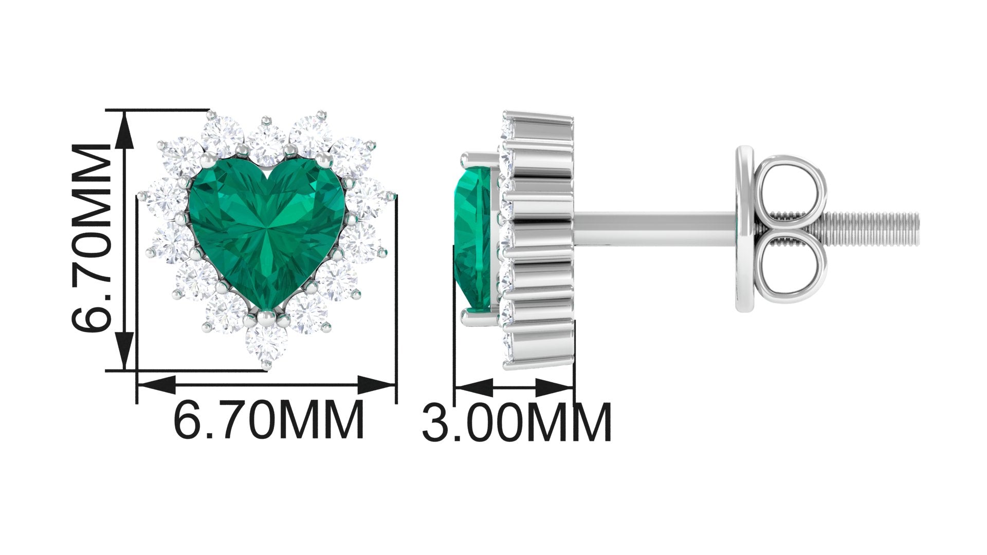 May Birthstone Emerald Stud Earrings with Diamond Emerald - ( AAA ) - Quality - Rosec Jewels