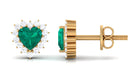 May Birthstone Emerald Stud Earrings with Diamond Emerald - ( AAA ) - Quality - Rosec Jewels