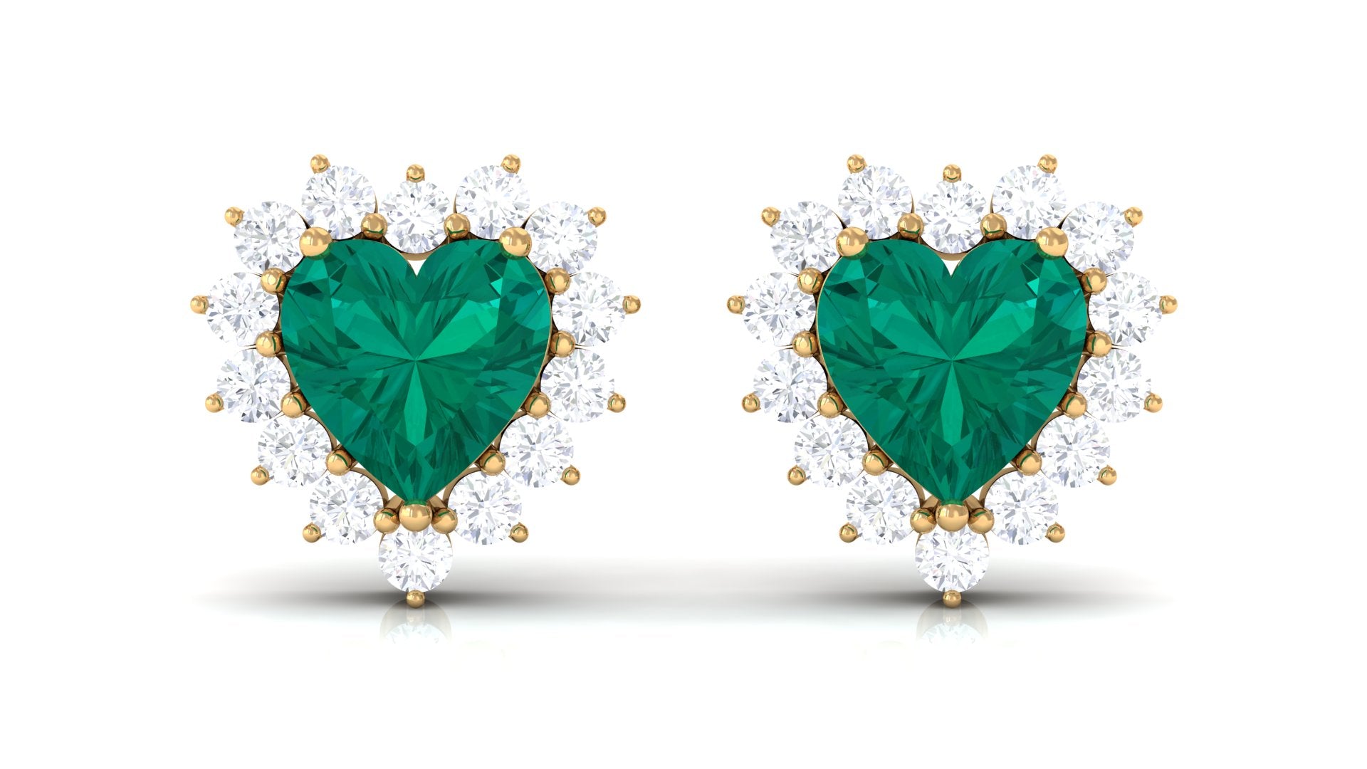 May Birthstone Emerald Stud Earrings with Diamond Emerald - ( AAA ) - Quality - Rosec Jewels