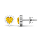 Lab Grown Yellow Sapphire Heart Earrings with Diamond Lab Created Yellow Sapphire - ( AAAA ) - Quality - Rosec Jewels