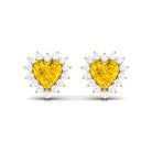 Lab Grown Yellow Sapphire Heart Earrings with Diamond Lab Created Yellow Sapphire - ( AAAA ) - Quality - Rosec Jewels