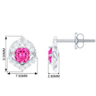 Created Pink Sapphire Nature Inspired Stud Earrings With Diamond Lab Created Pink Sapphire - ( AAAA ) - Quality - Rosec Jewels