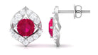 Dainty Ruby July Birthstone Stud Earrings with Diamond Ruby - ( AAA ) - Quality - Rosec Jewels