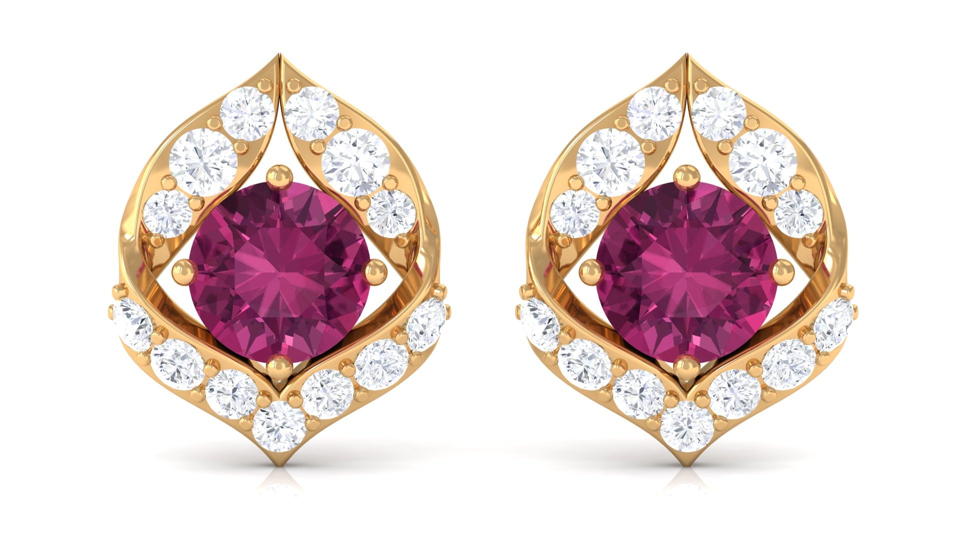 Unique Pink Tourmaline Stud Earrings with Diamond Pink Tourmaline - ( AAA ) - Quality - Rosec Jewels