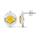 Minimal Yellow Sapphire and Diamond Petal Stud Earrings Yellow Sapphire - ( AAA ) - Quality - Rosec Jewels