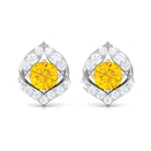 Minimal Yellow Sapphire and Diamond Petal Stud Earrings Yellow Sapphire - ( AAA ) - Quality - Rosec Jewels