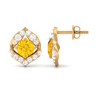 Minimal Yellow Sapphire and Diamond Petal Stud Earrings Yellow Sapphire - ( AAA ) - Quality - Rosec Jewels