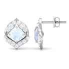 Dainty Moonstone and Diamond Petal Stud Earrings Moonstone - ( AAA ) - Quality - Rosec Jewels