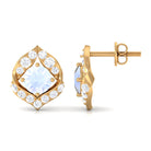 Dainty Moonstone and Diamond Petal Stud Earrings Moonstone - ( AAA ) - Quality - Rosec Jewels