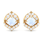 Dainty Moonstone and Diamond Petal Stud Earrings Moonstone - ( AAA ) - Quality - Rosec Jewels