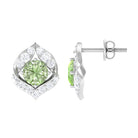 Dainty Green Sapphire Petal Stud Earrings with Diamond Green Sapphire - ( AAA ) - Quality - Rosec Jewels