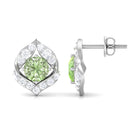 Dainty Green Sapphire Petal Stud Earrings with Diamond Green Sapphire - ( AAA ) - Quality - Rosec Jewels