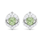 Dainty Green Sapphire Petal Stud Earrings with Diamond Green Sapphire - ( AAA ) - Quality - Rosec Jewels