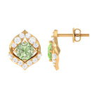 Dainty Green Sapphire Petal Stud Earrings with Diamond Green Sapphire - ( AAA ) - Quality - Rosec Jewels