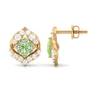 Dainty Green Sapphire Petal Stud Earrings with Diamond Green Sapphire - ( AAA ) - Quality - Rosec Jewels