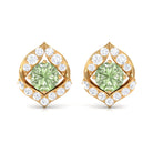 Dainty Green Sapphire Petal Stud Earrings with Diamond Green Sapphire - ( AAA ) - Quality - Rosec Jewels