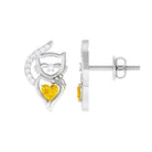 Heart Shape Yellow Sapphire and Diamond Cat Stud Earrings Yellow Sapphire - ( AAA ) - Quality - Rosec Jewels