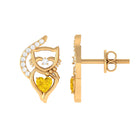 Heart Shape Yellow Sapphire and Diamond Cat Stud Earrings Yellow Sapphire - ( AAA ) - Quality - Rosec Jewels