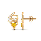 Heart Shape Yellow Sapphire and Diamond Cat Stud Earrings Yellow Sapphire - ( AAA ) - Quality - Rosec Jewels