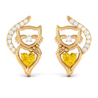 Heart Shape Yellow Sapphire and Diamond Cat Stud Earrings Yellow Sapphire - ( AAA ) - Quality - Rosec Jewels