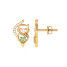 Cute Cat Stud Heart Shape Green Sapphire Earrings with Diamond Green Sapphire - ( AAA ) - Quality - Rosec Jewels