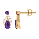 Nature Inspired Amethyst and Diamond Leaf Stud Earrings Amethyst - ( AAA ) - Quality - Rosec Jewels