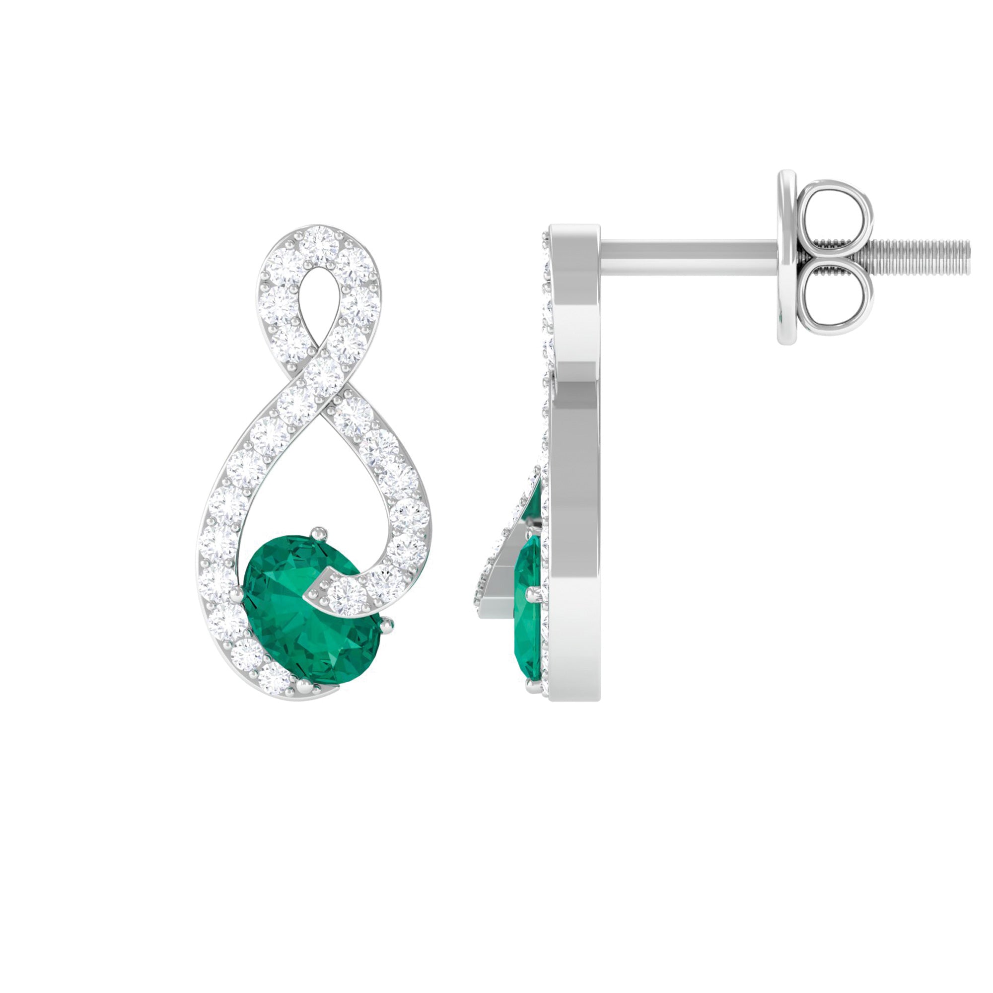 Minimal Emerald and Diamond Infinity Stud Earrings Emerald - ( AAA ) - Quality - Rosec Jewels