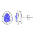 Pear Shape Tanzanite Classic Halo Stud Earrings with Diamond Tanzanite - ( AAA ) - Quality - Rosec Jewels