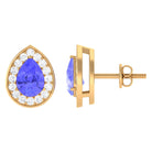 Pear Shape Tanzanite Classic Halo Stud Earrings with Diamond Tanzanite - ( AAA ) - Quality - Rosec Jewels