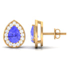 Pear Shape Tanzanite Classic Halo Stud Earrings with Diamond Tanzanite - ( AAA ) - Quality - Rosec Jewels