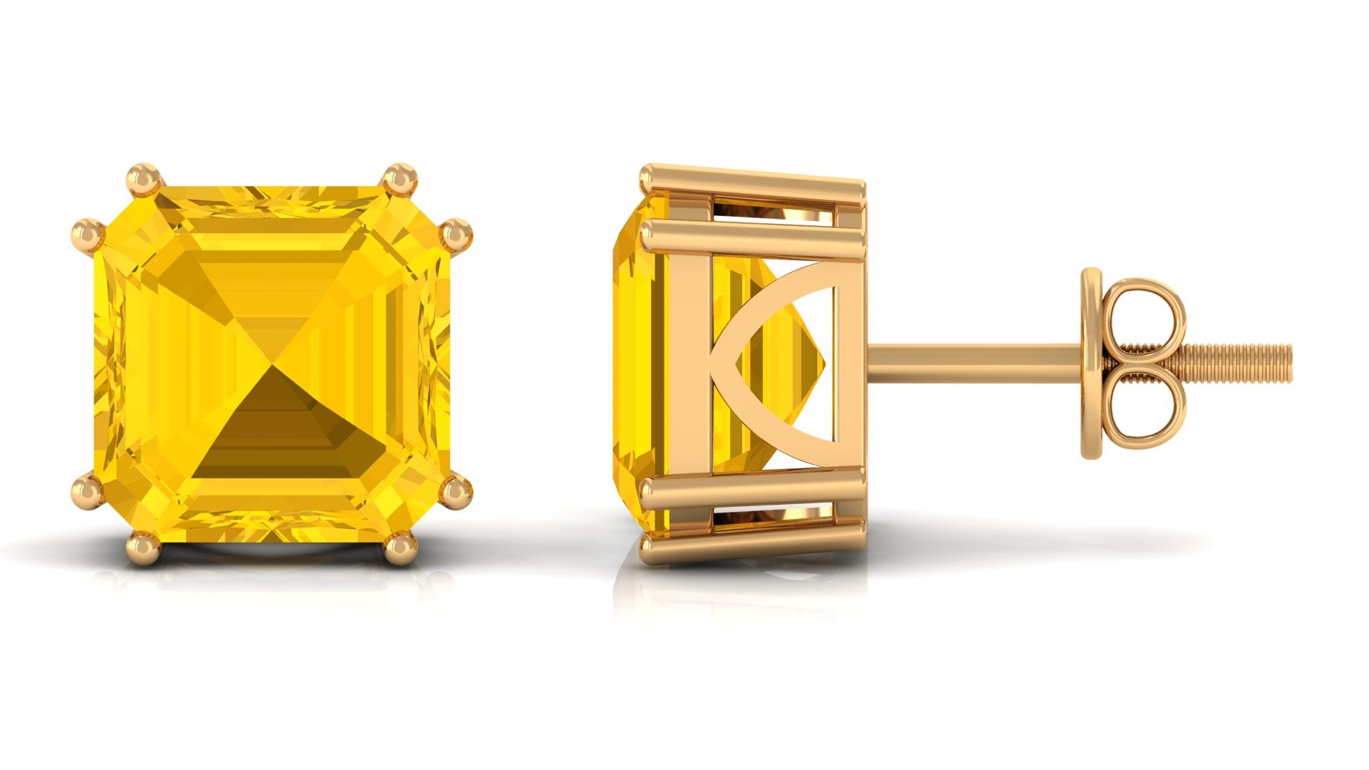 9.5 CT Asscher Cut Created Yellow Sapphire Solitaire Stud Earrings Lab Created Yellow Sapphire - ( AAAA ) - Quality - Rosec Jewels