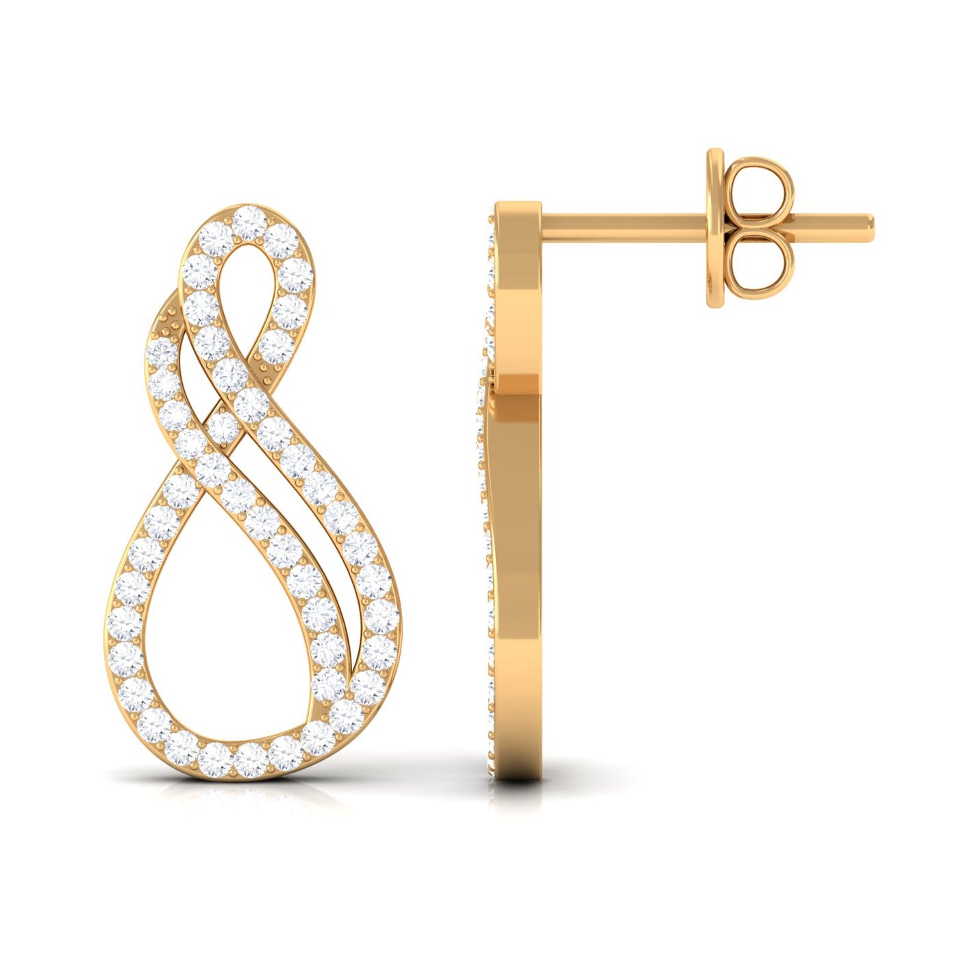 Minimal Diamond Stud Earrings in Pave Setting Diamond - ( HI-SI ) - Color and Clarity - Rosec Jewels