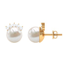 Crown Freshwater Pearl Stud Earring with Shiny Diamond Freshwater Pearl - ( AAA ) - Quality - Rosec Jewels