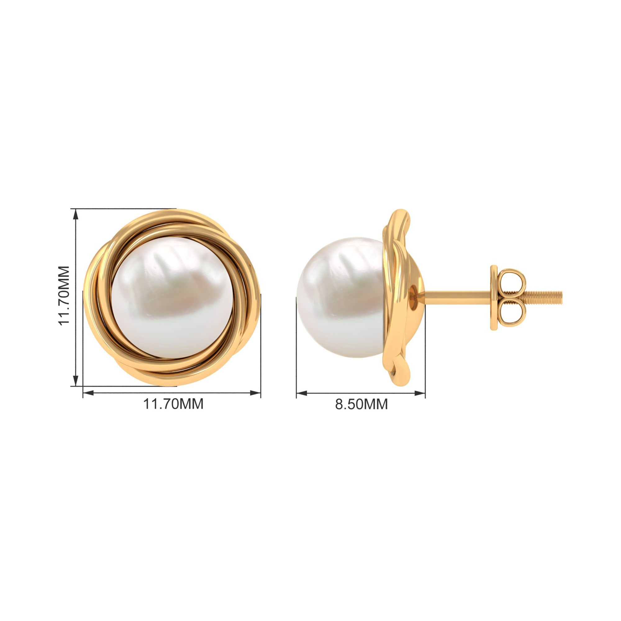 Freshwater Pearl Solitaire and Gold Swirl Stud Earrings Freshwater Pearl - ( AAA ) - Quality - Rosec Jewels