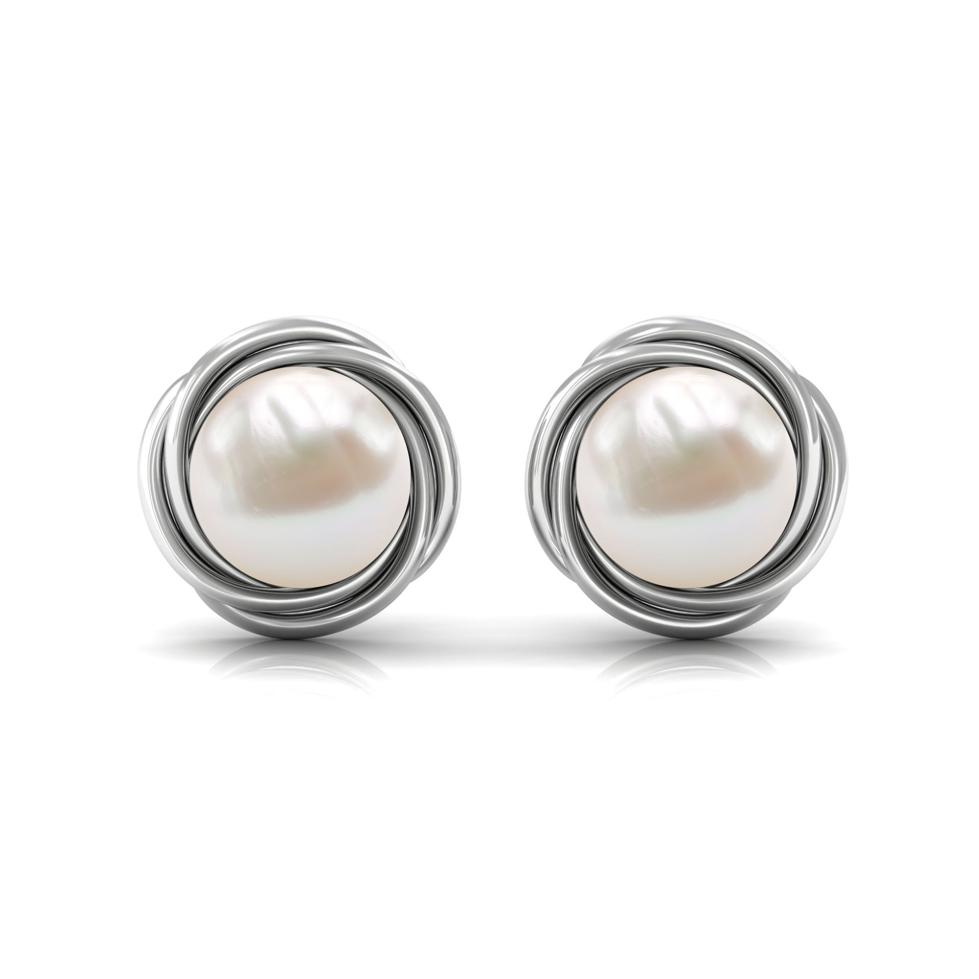 Freshwater Pearl Solitaire and Gold Swirl Stud Earrings Freshwater Pearl - ( AAA ) - Quality - Rosec Jewels