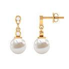 Freshwater Pearl and Diamond Drop Earrings Freshwater Pearl - ( AAA ) - Quality - Rosec Jewels