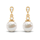 Freshwater Pearl and Diamond Drop Earrings Freshwater Pearl - ( AAA ) - Quality - Rosec Jewels