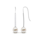 Freshwater Pearl and Diamond Drop Earrings with Fish Hook Closure Freshwater Pearl - ( AAA ) - Quality - Rosec Jewels